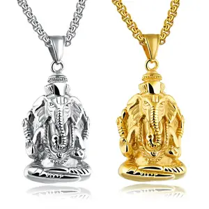 Marlary Fashion Gift Punk Jewelry Stainless Steel Ganesh Hindu Elephant Pendant Necklace