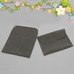 Wholesales Grey Luxury Gift Jewelry Packaging Bags Velvet Envelope Earrings Necklace Pouch With Logo