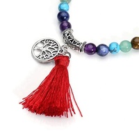 Bracelet breloque en Agate rouge de Rune avec pampilles d'arbre de vie, pour la guérison, 7 chakras Mala, perles de prière, collier, 108, 6mm