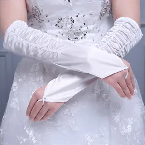 Hot sale top quality cheap elbow bridal wedding Accessories long satin fingerless gloves MGB13