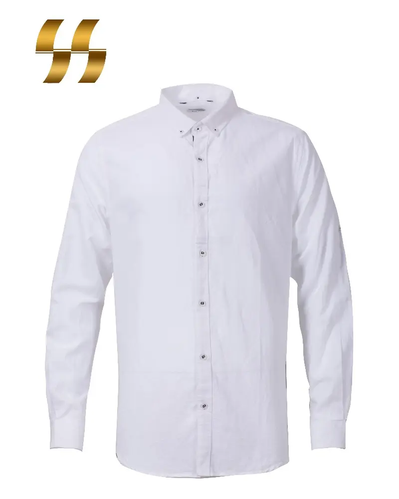 Hommes conceptions de chemise à manches longues en coton blanc fabrication polo 3d personnalisé lin lisse et adoucir couleur unie