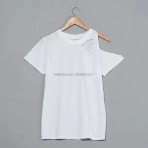 Fashion lady cut out shoulder short sleeve t-shirt