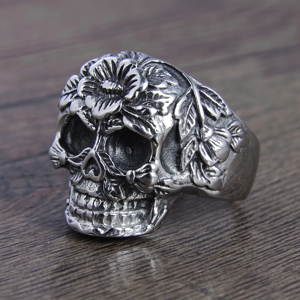 High Quality Western Style Design Retro Signet Stainless Steel Silver Skull Finger Rings for Men