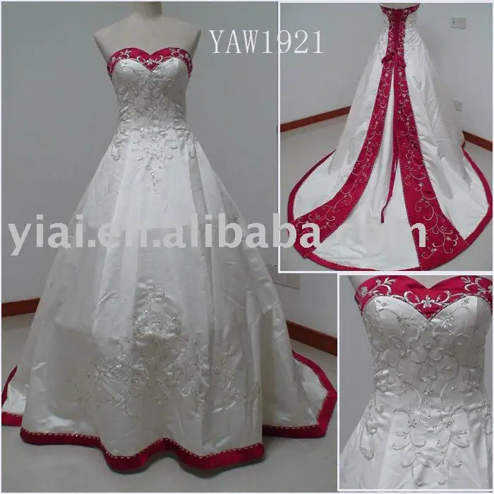 yaw1921 bola vestido bordado de color rojo y blanco de la boda vestidos de