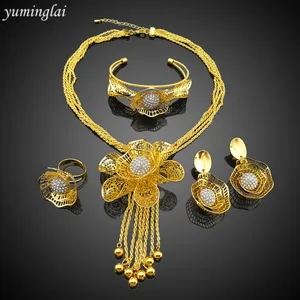 African 24k Gold Plated Dubai Costume Jewelry 4 Pieces Jewelry Sets FHK2976