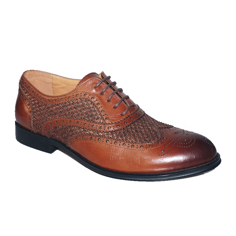 2021 new model formal linen and genuine leather brown men dress shoes made in china