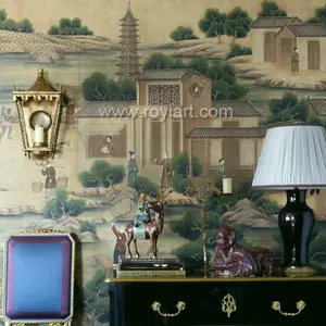 ROYI ART Chinoiserie lukisan tangan wallpaper dan bordir sutra wallpaper