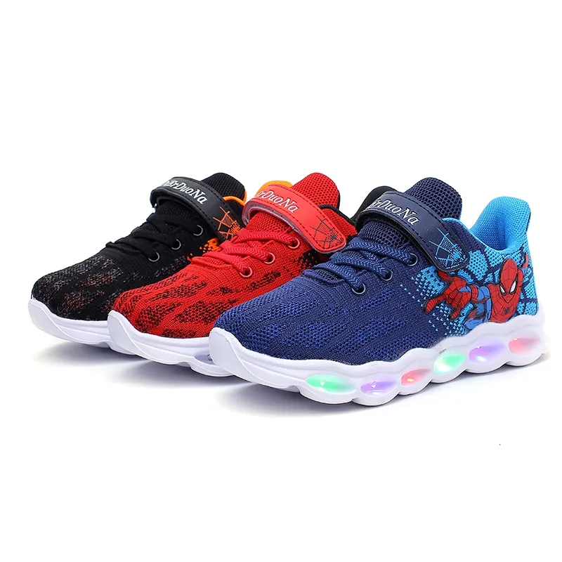 Nuevo estilo de zapatos para niños Flying Web Spiderman Light Shoes EVA Rubber Marvel Baby Boys Spiderman zapatos luminosos