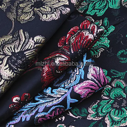 Shine Kim Loại Rose Pattern Màu Sắc Có Sẵn Hoa Jacquard 100% Polyester Jacquard Vải Mỗi Mét