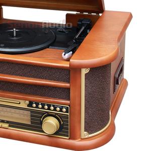 Tourne-disque rétro populaire en bois, lecteur de disques vinyles, programmable, <span class=keywords><strong>CD</strong></span>, USB, MP3, lecture de cassettes, <span class=keywords><strong>radio</strong></span>, port USB et prise casque - Product Image 3