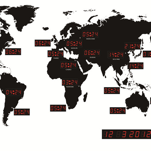 The LED World Map Time Digital Wall Clock