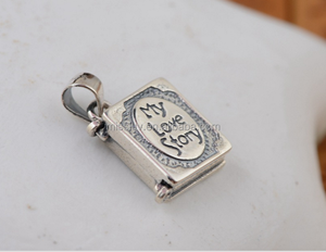 จี้เงินแท้สไตล์ไทยโบราณรูปสมุดบันทึก  จี้เงินสเตอร์ลิงเรื่องราวความรักของฉัน สำหรับสาวๆ - Product Image 1