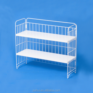 foldable adjustable 2 layers steel shelf metal wire home storage holder for desk top organizing