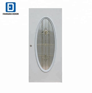 Porte d'entrée en acier Fangda avec grandes insérations de verre ovales, position extérieure, finition moderne manuelle - Product Image 1
