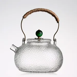 硼硅酸盐玻璃茶壶，带铜手柄，开花和散叶茶壶，带春茶过滤器