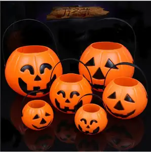 Secchio di caramelle di zucca di Halloween all'ingrosso secchio di zucca portatile in plastica di Halloween