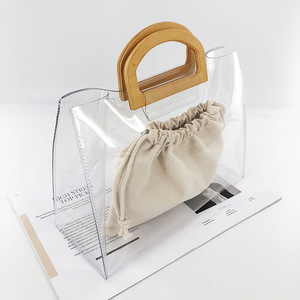 Borsa a Mano Stile Vintage con Manico in Legno, Borsa Casual da Donna in PVC Trasparente, Borse a Secchiello Trasparenti per il Lavoro - Product Image 5