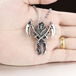 Collana MECYLIFE con Pendente a <span class=keywords><strong>Falce</strong></span> <span class=keywords><strong>della</strong></span> <span class=keywords><strong>Morte</strong></span> in Titanio, Ciondolo Teschio in Acciaio Inossidabile per Uomo - Product Image 6