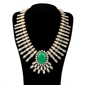 Indian Kundan Jewellery Manufacturers Jewelry Gold Crystal Women Big Size Chunky Necklace Statement Set Collar Para Mujer