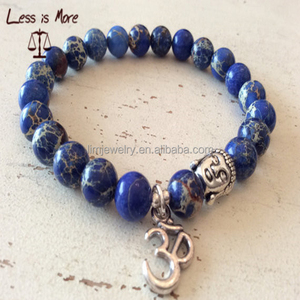 Pulsera de moda con cuentas de cabeza de Buda y abalorio 3D de <span class=keywords><strong>jaspe</strong></span> <span class=keywords><strong>azul</strong></span> - Product Image 1
