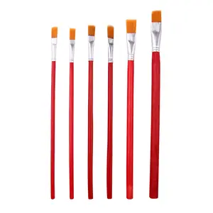 Best Selling Art Supplies Painting Brushes Artist 6 Pieces Red Wooden Handle Nylon Hair Paint Brush Set