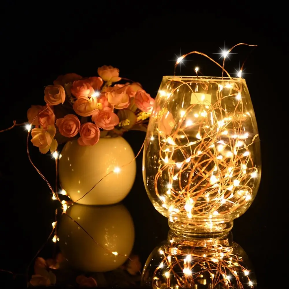 คริสต์มาสดอกไม้ไฟแสงเต้นรำระยะไกลแบตเตอรี่ดำเนินการหรี่แสงได้ทองแดงสายไฟ led กลางแจ้ง