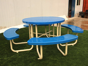 Banco de mesa de Metal para exteriores, mesa redonda de Picnic para jardín con Banco, mesa de comedor y sillas, venta al por mayor de fábrica - Product Image 3