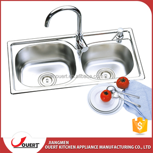 OEM bon prix qualité assuré en acier inoxydable 304 dessus du comptoir de cuisine évier double bol - Product Image 5