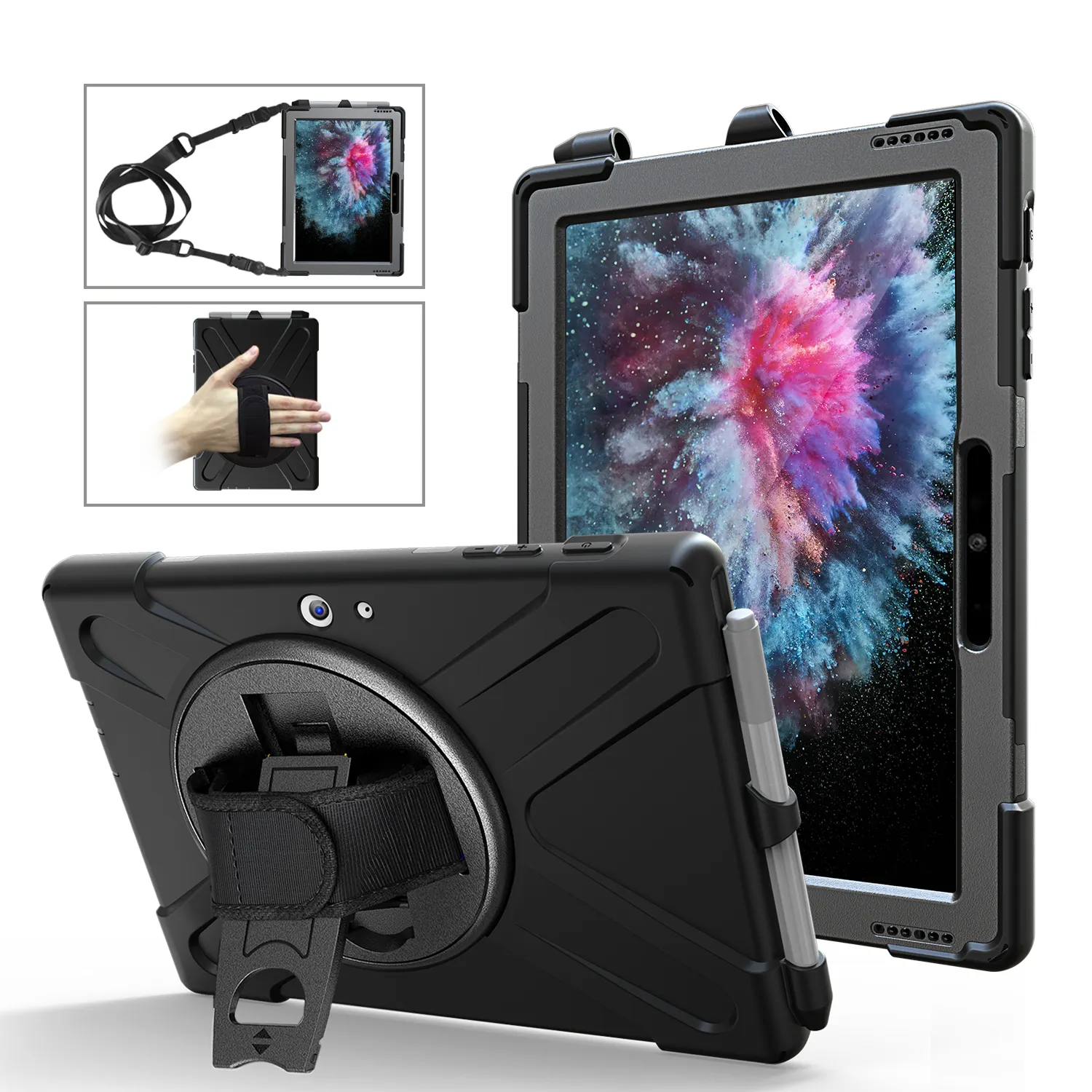 For Microsoft Surface Go heavy duty case with 360 rotate stand and shoulder strap