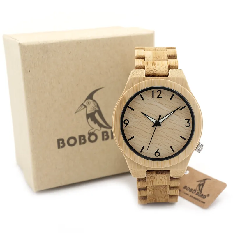 BOBO BIRD เข็มเรืองแสง,นาฬิกาไม้ไผ่เต็มเข็มนาฬิกาแบรนด์หรูสำหรับผู้ชายพร้อมระบบเคลื่อนไหวสไตล์ญี่ปุ่นปี2035