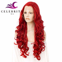 Peluca roja de encaje frontal para mujeres blancas, pelo sintético de primera calidad, precio al por mayor