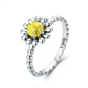 BAGREER SCR238 Fashion cheap ring sunflower shaped yellow crystal 925 Silver Women Cubic Zircon cz gemstone custom Jewelry