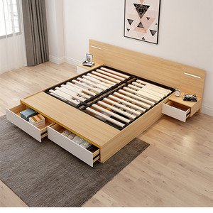Simple Melamine MDF Wood <strong>Storage</strong> <strong>Double</strong> <strong>Bed</strong> - Product Image 5