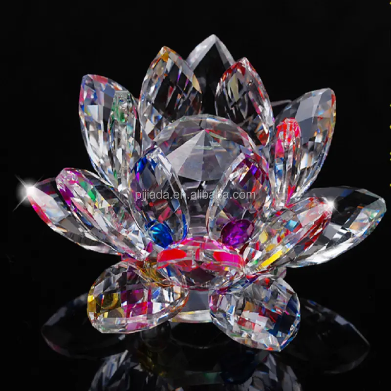 Manufacture sale K9 crystal colorful decoration crystal glass lotus flower Craft Ornaments
