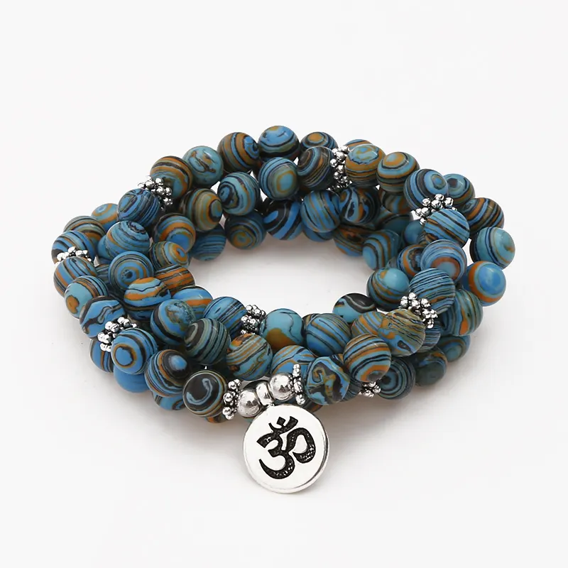 Hot style multi-layer buddhist lotus pendant bracelet 108 Flower peacock Stone Yoga Bracelet