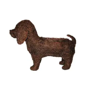 Haus-und Garten tier Rattan Twig Sitting Dog Topiary Planter