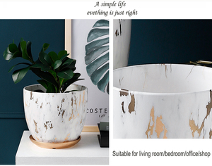 Maceta <span class=keywords><strong>de</strong></span> cerámica con bandeja, efecto mármol blanco y dorado - Product Image 5