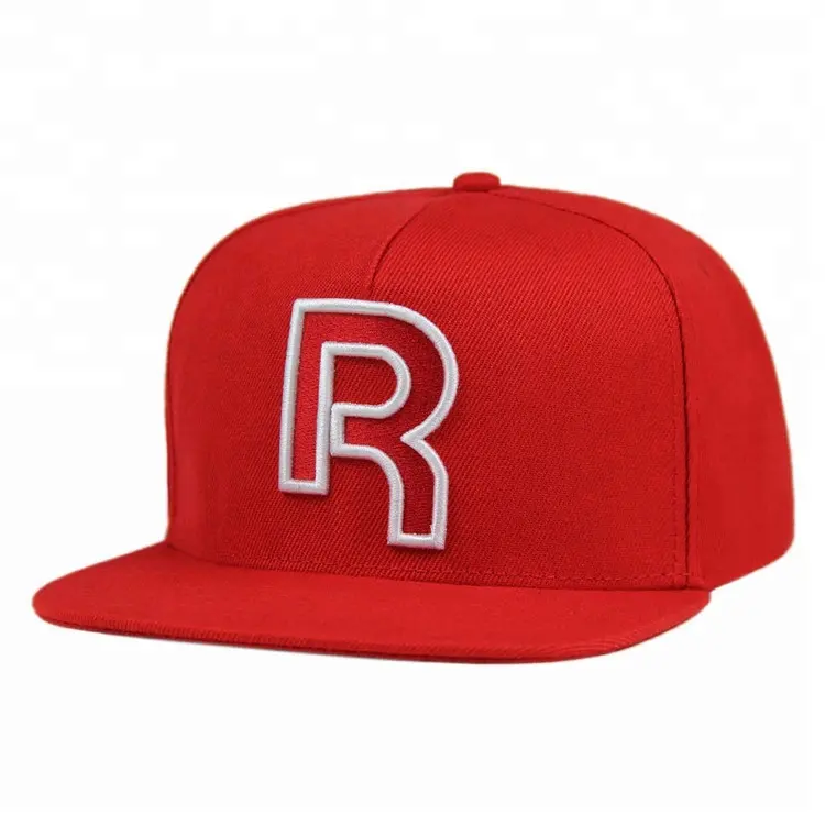 หมวกแก๊ปปักลายแบบพองสีแดงแบบกำหนดเอง,หมวกสแนปแบคทรงแบนพอดีตัว