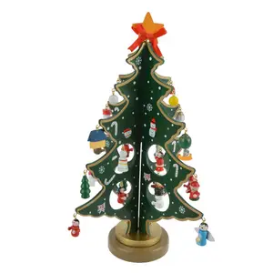 Best Verkopende Producten Bulk Houten Miniatuur Sneeuwpop Pop Wit/Rode Kerstboom Decoratie Set