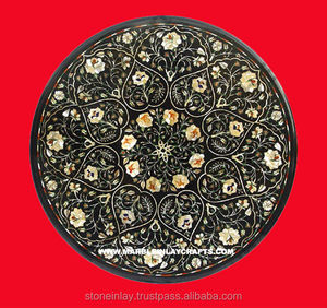 Plateau de table en marbre incrusté, plateaux de table ronds en marbre incrusté - Product Image 1