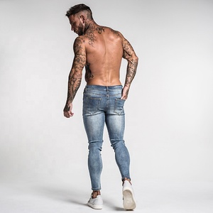 Dropshipping hiçbir adedi soluk yıkanmış mavi Slim Fit aşınma Denim pantolon kullanılan erkek kot - Product Image 5
