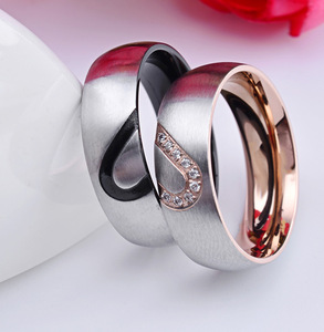 Anillo de boda de acero inoxidable para hombre y mujer, sortija con corazón, CZ, promesa - Product Image 4