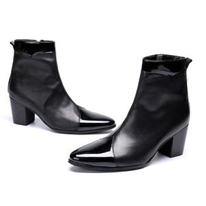 NA152-Botas para Hombre de tacón alto de 7CM, botines de piel auténtica, calzado de <span class=keywords><strong>caballero</strong></span> negro, Botas para fiesta/boda - Product Image 2