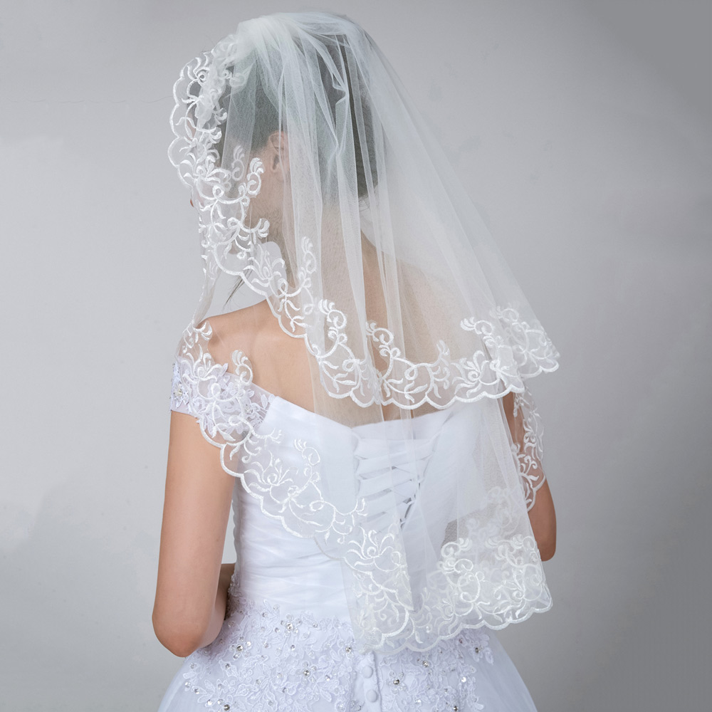 2 слоя кружева завесу свадебные аксессуары Тюль Фата оптовая продажа