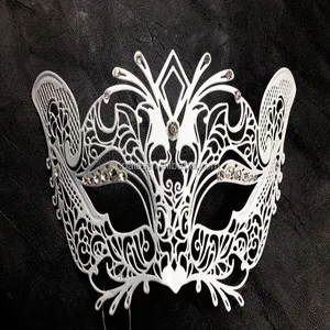女士金属猫化妆面具激光切割黑色威尼斯人面具