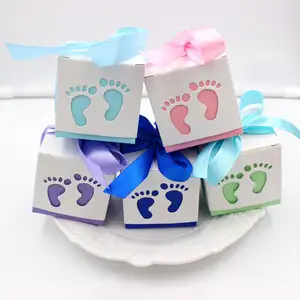 Baby Shower Baby Foot Candy Box Laser Cut-out Baby Shower Favor Gift Candy Box Gift Boxes For Boy Girl Birthday Party