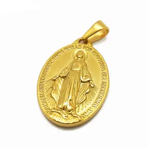 Olivia New Arrival Stainless Steel Gold Religious Jewelry Women Oval Virgin Mary Mother Madonna Pendant