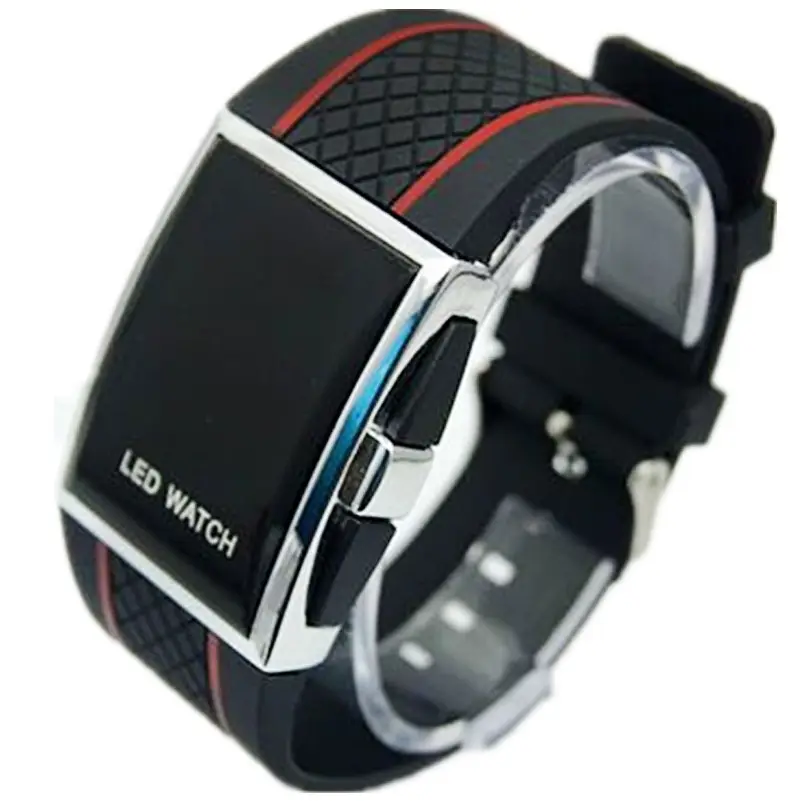 fashion simple led watch fashion rectangle wristwatch sports red led clock silicone strap digital electronic watch
