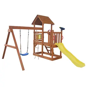 Деревянные детские качели и горки с платформой, уличная мебель CN;FUJ C423, китайская елка L328 * W300 * H238CM FSC GHS Red
