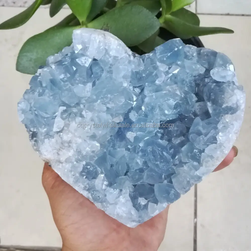 Groothandel Natuurlijke Hartvormige Blauwe Celestite Crystal Healing Quartz Cluster